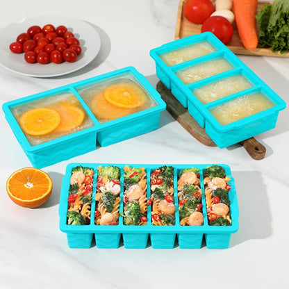 3-Pack Silicone Freezer Trays with Lid, Soup Freezer Container Molds | 2 Large 2-Cup, 4 Medium 1-Cup, 6 Small 1/2-Cup, BPA Free, Ice Cube Tray for Soup, Stews, Sauces, Meal Prep, Broth, Leftovers7