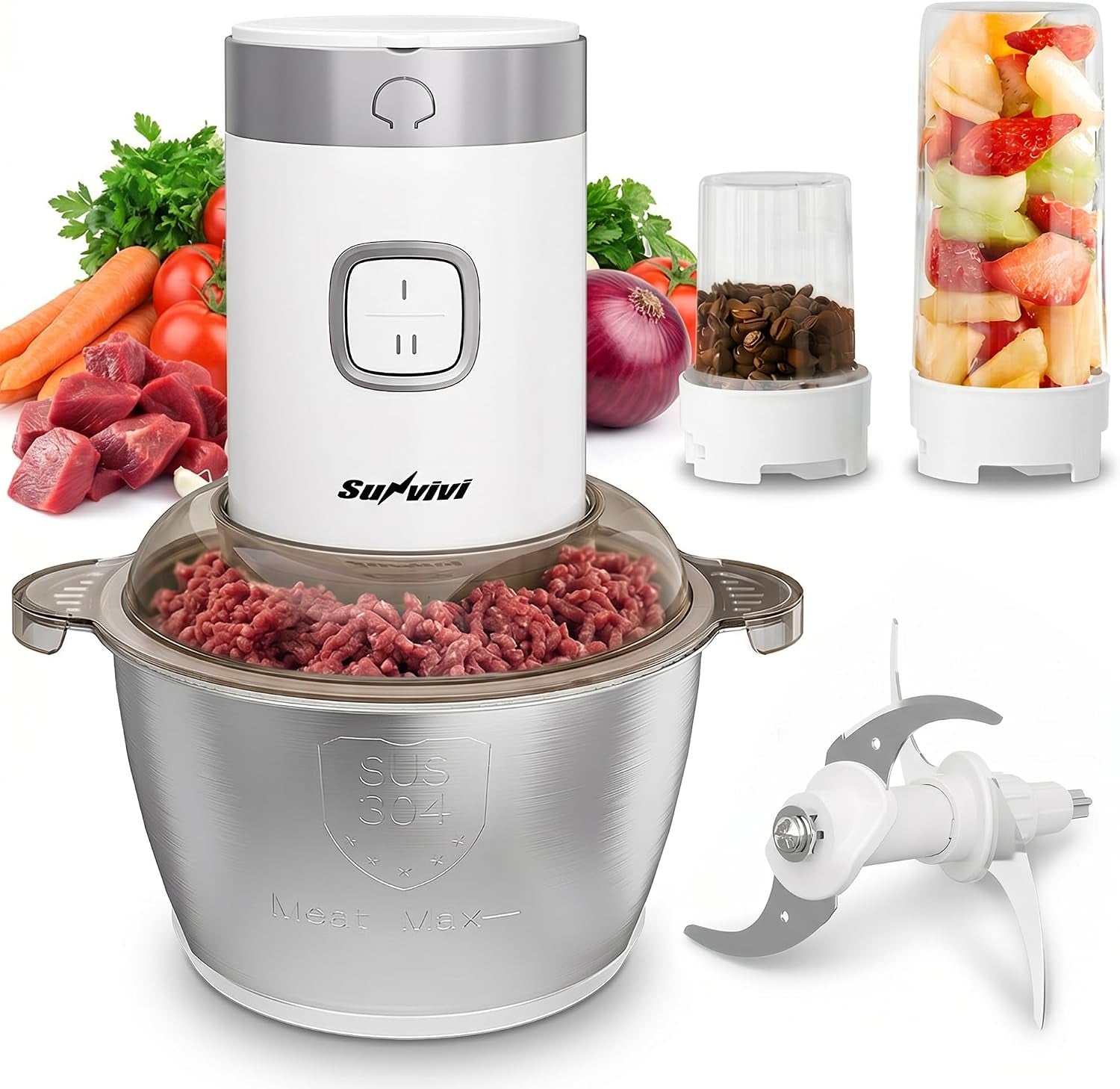 4-in-1-food-processor-350w-electric-meat-grinder-2-bi-layer-4-blades-1-8l-stainless-steel-bowl-juicer-coffee-grinder-garlic-peeler-vegetable-chopper-2-speed-150-350ml-cups-white