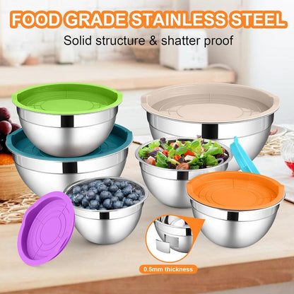 Mixing Bowls with Lids Set, 6 Piece Stainless Steel Serving Bowls3