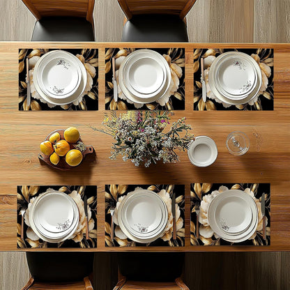 White Flowers Placemats Set of 6,Glitter Blooming Washable Dining Table Mats for Kitchen Party Decorative Linen Table Mats 12 X 18 Inches7