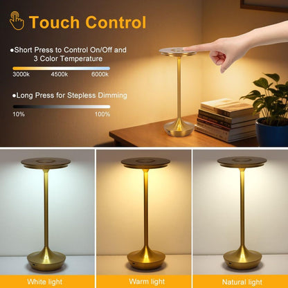 Rechargeable Cordless Table Lamp, 6000Mah Battery Operated LED Table Lights Outdoor Portable Touch Dimmable Table Lamp for Bedroom Patio Cofee Restaurant Dining Home Set of 2-Gold7