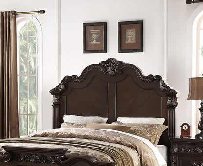 Peanu Traditional Eastern King Bed, Antique Cherry, Carved Details, Bun Feet, 90 X 84 X 68 Inches9