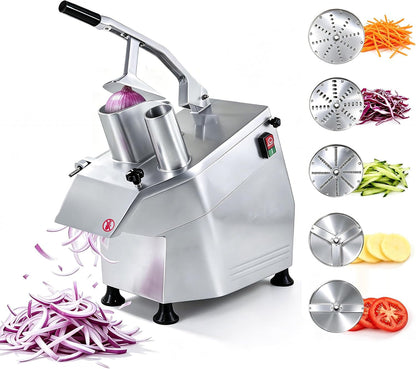 Hakka Commercial Vegetable Chopper- Stainless Steel Electric Food Processor | 550W Automatic Multi-Function Cheese Grating Machine & 5-Blades with 2 Feeding Holes Carrots Potato Onion Slicer/Shred, 110V1
