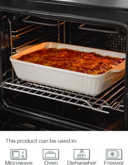 Casserole Dish, 9X13 Ceramic Baking Dish, Large Lasagna Pan Deep for Oven, 4.2 Quarts Baking Pan with Handles, Oven Safe and Durable Bakeware for Lasagna, Home Decor, Wedding Gift, Soft White6