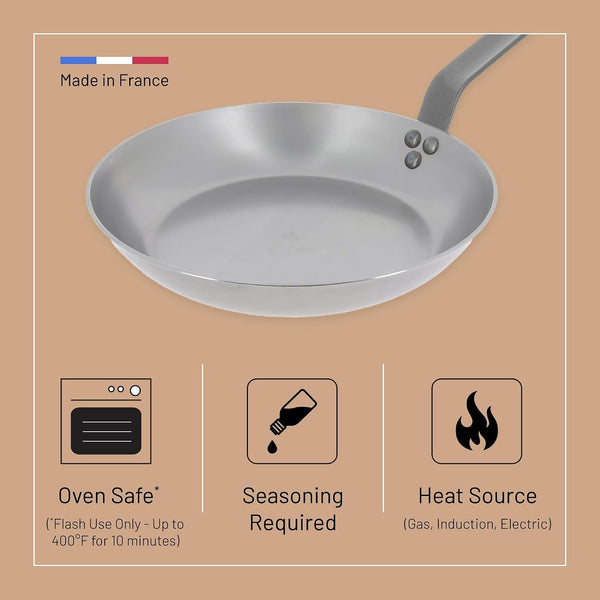 MINERAL B Carbon Steel Fry Pan - 10.25” Diameter, 7.3” Cooking Surface - Ideal for Searing, Sauteing & Reheating - Naturally Non-Stick Finish - Made in France4
