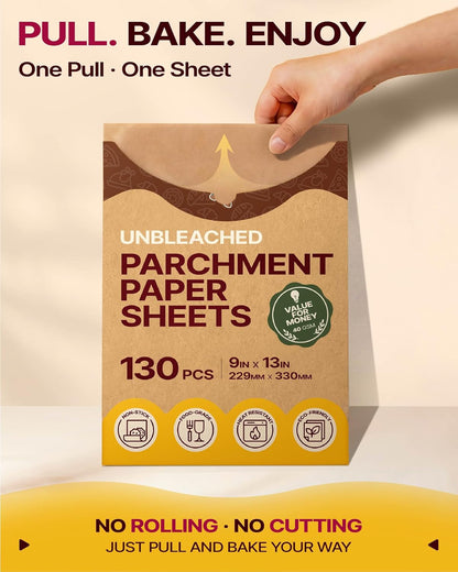 9X13 Inch Parchment Paper Sheets 130PCS, Unbleached Non-Stick | Precut Baking Paper Fits Quarter Sheet Pans, Food-Grade & Bpa-Free, Oven Safe to 450°F, Easy Cleanup for Baking, Roasting8