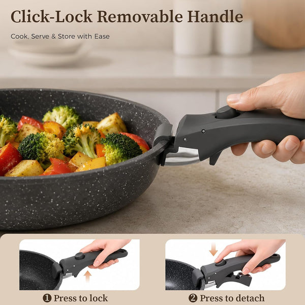 15Pcs Nonstick Pots and Pans Set with Removable Handle, Oven Safe | Non-Toxic Stackable Cookware Set for Rvs, Camping, Pfos/Pfoa-Free Induction Compatible7