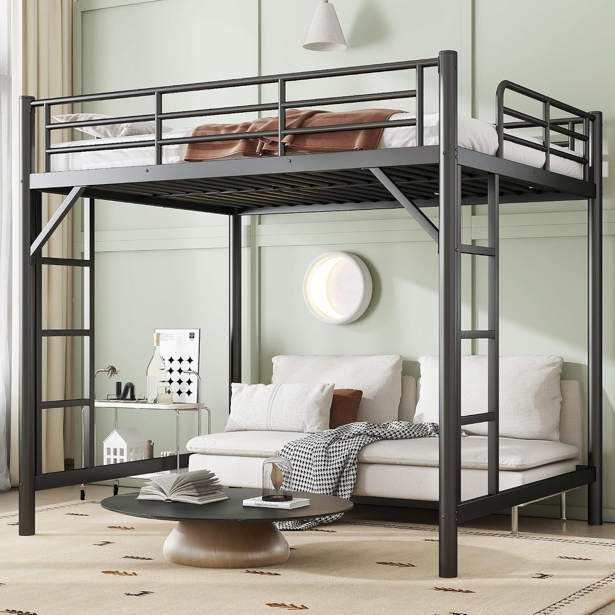 full-loft-bed-metal-round-pipe-dual-ladders-save-space-black
