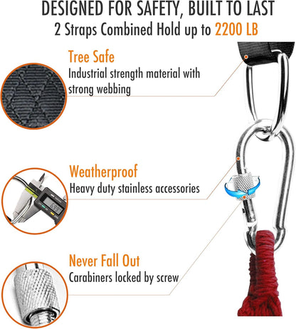 Tree Swing Hanging Straps Kit, Heavy Duty Holds 2200LBS 5FT Extra Long, with Safer Lock Snap Carabiners & Carry Pouch Bag3
