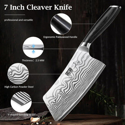 Cleaver Knife 7", Razor Sharp Powder Steel Kitchen Meat Cleaver2