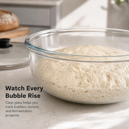 6.7 QT Sourdough Proofing Bowl with Glass Lid, Large Borosilicate Glass Bowl for Bread Dough Rising, Clear Mixing Bowl for Sourdough Bread Making, Baking, Salad and Food Prep2