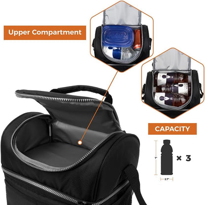Insulated Lunch Bag for Men Women, Double Decker Leakproof, Black8