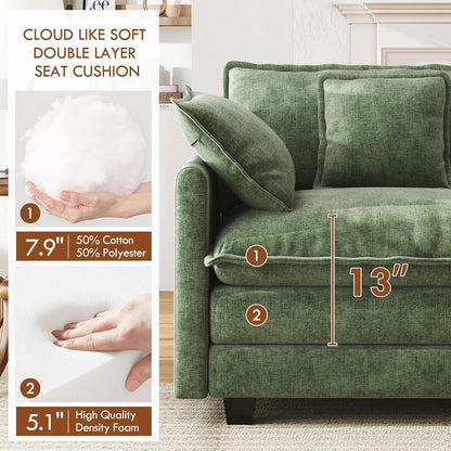 111.4" Modular Sectional Sofa, U Shape Cloud Couch with 2 Movable Ottoman, Comfy Chenille Deep Seat Sofa with Soft Pillows for Living Room Bedroom Apartment (Green)3