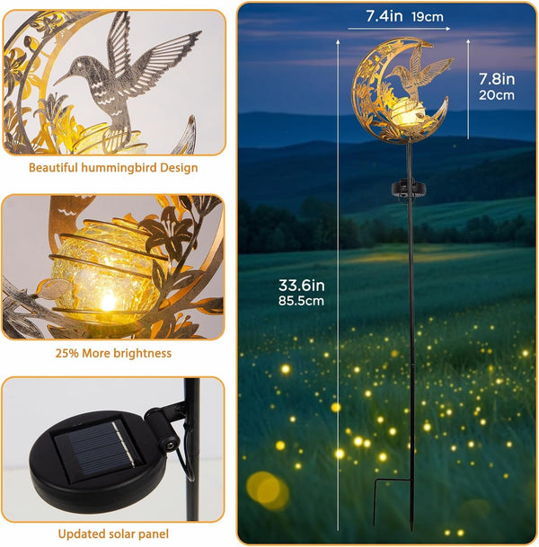 Solar Hummingbird Garden Gifts for Mom/Grandma/Women,Lights Outdoor Decor - Moon & Bird Solagardenlights Waterproof, Auto On/Off Pathway Lighting for Yard/Lawn/Patio,Thanksgiving Day3