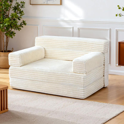 Folding Sofa Bed,Convertible Sofa Bed with Armrest Foldable Sleeper Chair, Portable Folding 4-In-1 Floor Sofa with Convertible Lounge Chair for Living Room,Bedroom,Washable Cover,White Single1