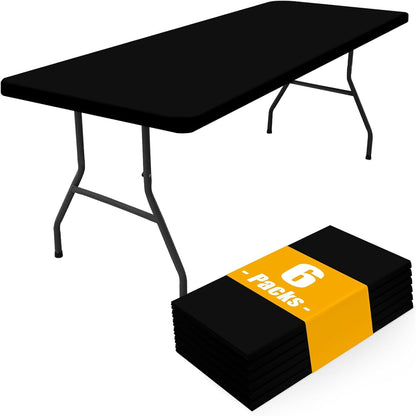 6 Pack Rectangle Picnic Table Cloth, Waterproof Elastic Fitted Tablecloths, Washable Polyester Rectangular Patio Table Cover for Camping, Indoor and Outdoor (Black, 30"X72")1