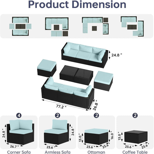Patio Furniture Set, Outdoor Sectional (10-Piece/Mint Blue)8