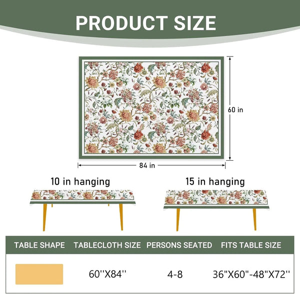 Vintage Watercolor Floral Rectangle Tablecloth 60 X 84 Inches2