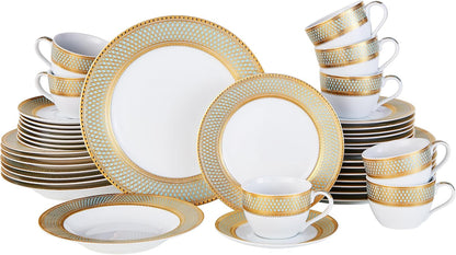 Porcelain Dinnerware Set with Real Gold Trim (Geometric Pattern, Service for 8)1