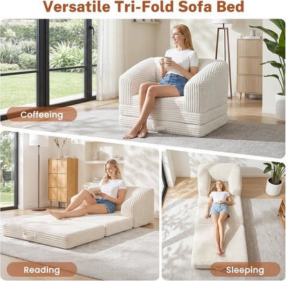 Convertible Boneless Couch Sleeper Sofa Bed, Folding Oversized Bean Bag Couch, Comfy Sofa Chairs for Adults with Filling, Single, Beige3