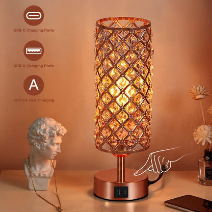 Pink Crystal Table Lamp, 3 Way Dimmable Touch Lamps for Night Stands6