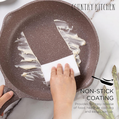 Non-Stick Cast Aluminum Cookware Set - Durable Kitchen Cookware for Everyday Cooking, Chocolate Brown, 6 Pc.2