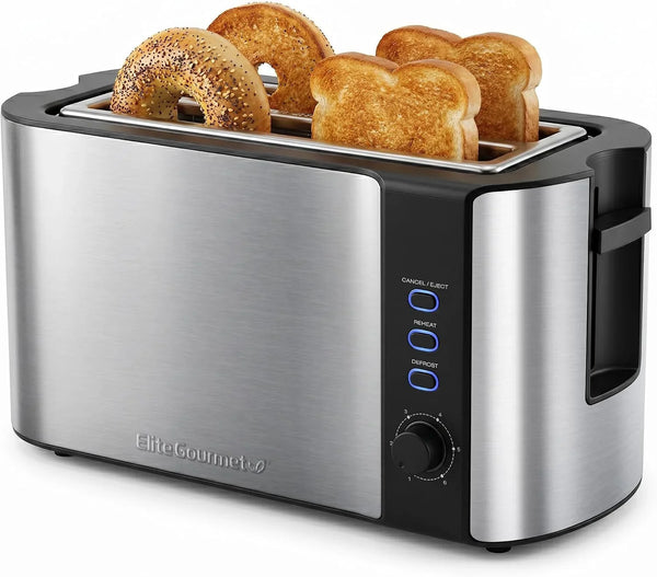 ECT-3100 4-Slice Long Slot Toaster, Stainless Steel | Extra-Wide Slots Fit Bagels, Sourdough & Texas Toast, 6 Browning Settings, Reheat, Defrost & Cancel, Built-In Warming Rack1