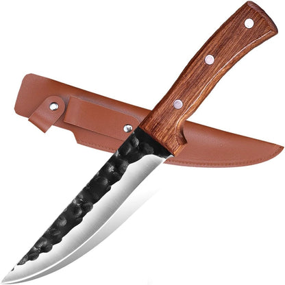 Meat Cleaver,Cleaver Knife 6.5 Inch Forged Hunting Knife Stainless Steel Boning Butcher Knife Meat Cleaver Fishing Camping Knife Professional Chef Knife with Sheath, LAMAJIGA58441