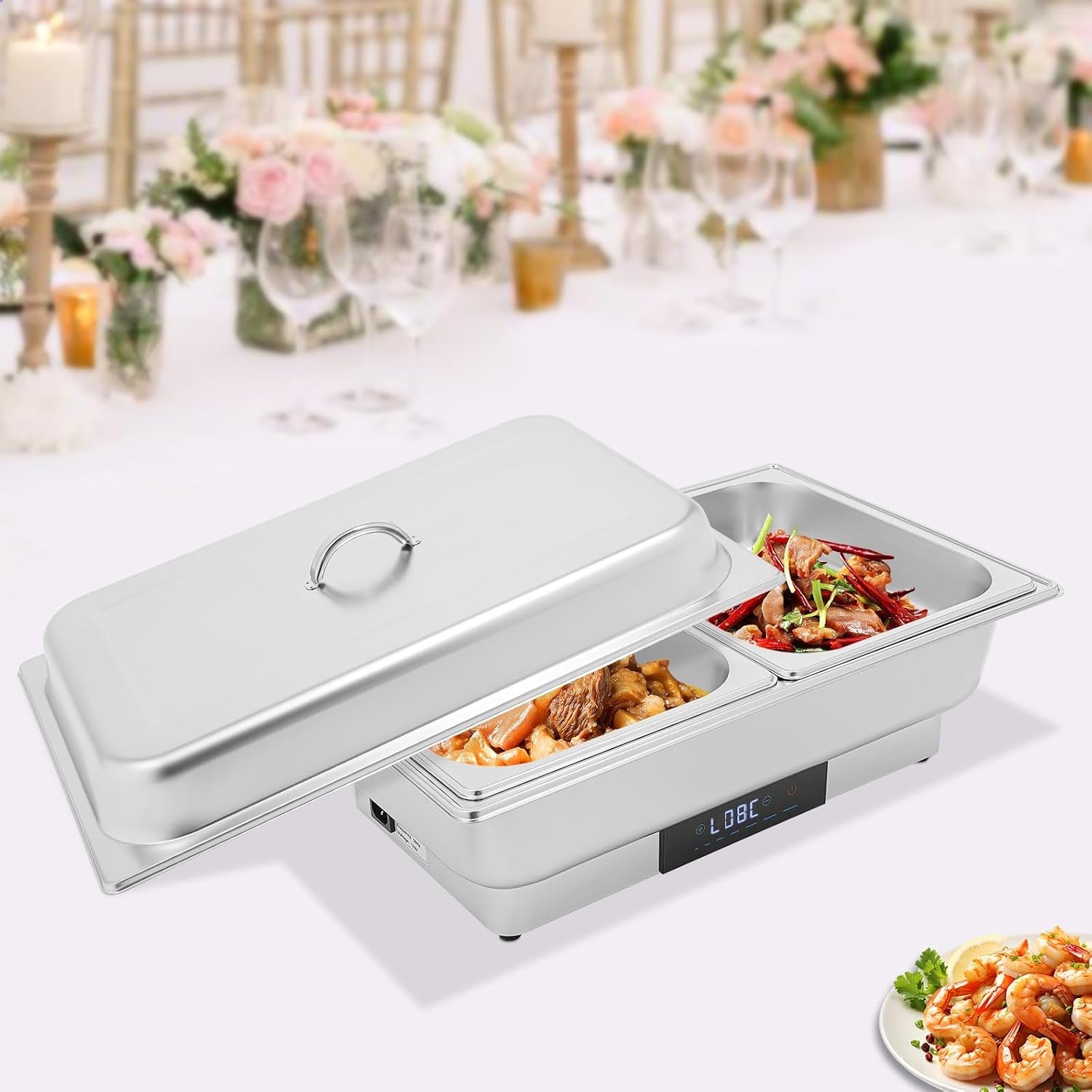 9l-2-compartment-electric-chafing-dish-110v-buffet-food-warmer-600w-stainless-steel-electric-food-heating-tray-with-touchscreen-temperature-control-for-catering-banquet-party-and-home-use