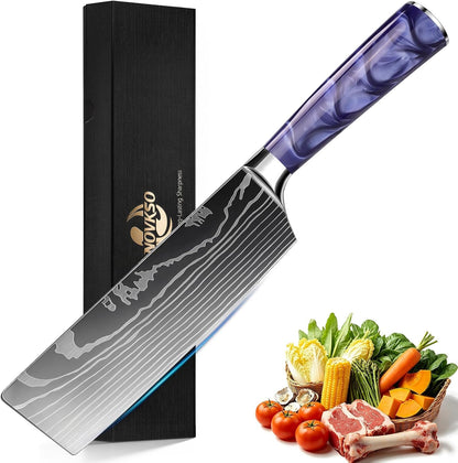 Purple 7 Inch Nakiri Knife, Ultra Sharp Vegetable Chopping Cleaver1