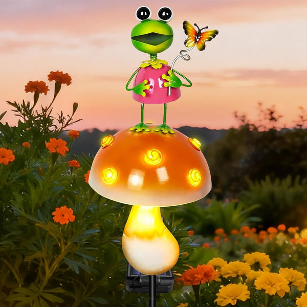 Solar Garden Lights Outdoor, Frog Mushroom Stake Light, Waterproof1