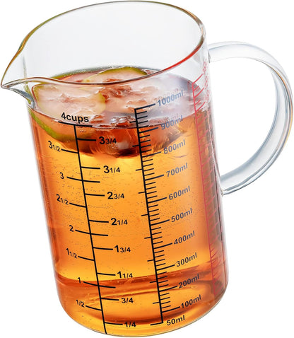 Glass Measuring Cup-[Insulated Handle | V-Shaped Spout]-Made of High Borosilicate Glass Measuring Cup for Kitchen or Restaurant, Easy to Read, 1000 ML (32 Oz, 4 Cup)8