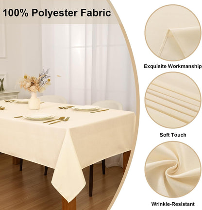 Faux Linen Rectangle Tablecloth - Spillproof Wrinkle Resistant Reusable Table Cloth Decorative Wipeable Table Cover for Holiday, Kitchen, Dining, Buffet and Parties, 60 X 102 Inch, Champagne4