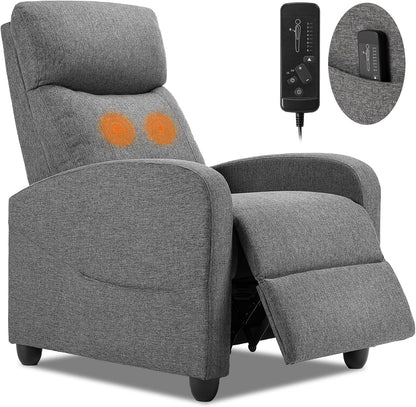 Massage Recliner Chair for Adults, Adjustable Home Theater Seating with Lumbar Support for Living Room, Modern Fabric Reclining for Small Space, Grey1