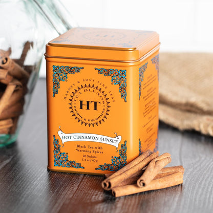 Harney and Sons Caffeinated Hot Cinnamon Sunset Black Tea with Orange and Cloves Tin 20 Sachets, Black Tea with Warming Spices (Pack of 1) | Black Tea, Three Cinnamons, Orange Peel & Cloves, Naturally Sweet, Caffeinated8