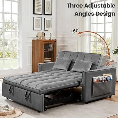 Sleeper Sofa Bed with Adjustable Backrest & Side Pockets, Gray5