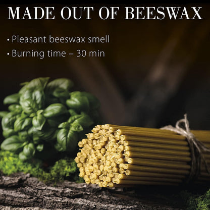Pure Beeswax Candles - Honey-Scented, Decorative Thin Taper Candles - Ideal for Birthday Decoration or Church Prayers - Drip Free, Tall & Smokeless Pack of 50 Pcs, 6.3 X 0.2 Inch2
