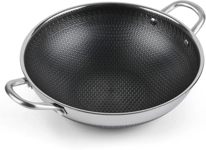 12.5Inch Stirfry Pan with Coating Stainless Steel Wok Pan with Nonstick Coating,Frying Pans, Stay-Cool Handle,Works with Gas, Electric, Ceramic Furnace Stove,Suitable for Home , Outdoor Camping1