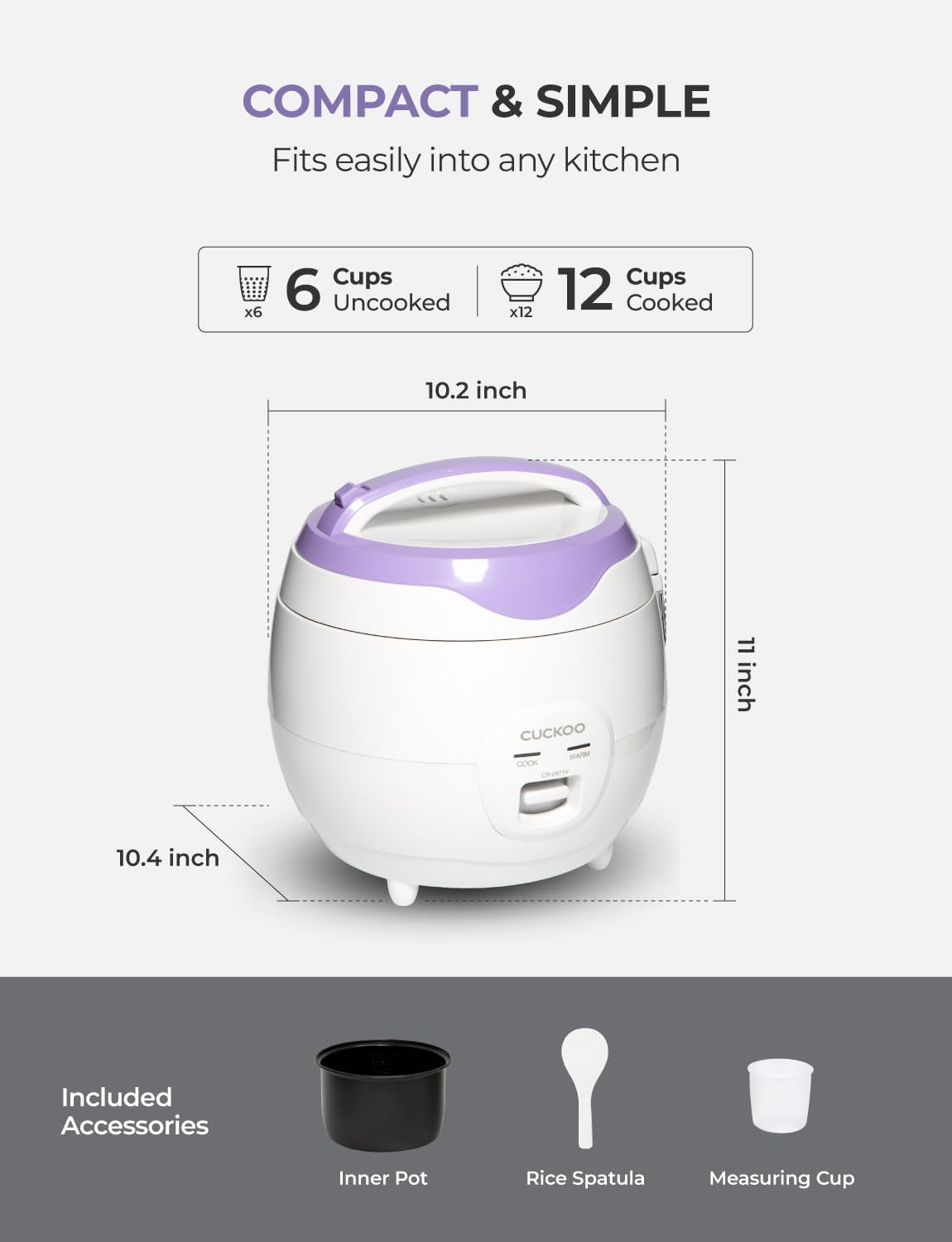 cuckoo-rice-cooker-and-warmer-12-cup-cooked-white-cr-0671v-6-cup-uncooked-capacity-nonstick-inner-pot-2-cooking-modes-automatic-keep-warm-easy-to-use-controls