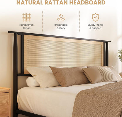 Rattan Bed Frame Queen with Headboard, Black4