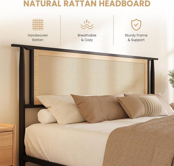 Rattan Bed Frame Queen with Headboard, Black4