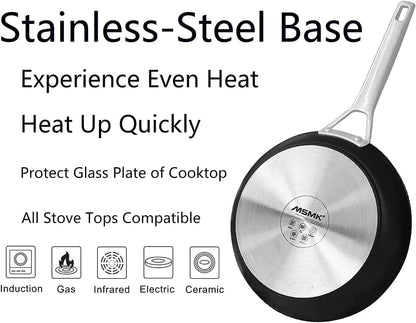 7-Piece Nonstick Frying Pan Set with Lid, Induction Cookware Sets | Non Toxic, Even Heating, Easy Clean, Dishwasher & Oven Safe, Suitable for Gas & Electric & Induction Stoves, Stainless Steel9