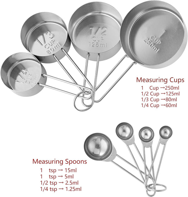 8PCS Measuring Cups, OHOLA Stainless Steel Measuring Cups and Spoons Set, Great for Cooking and Baking2