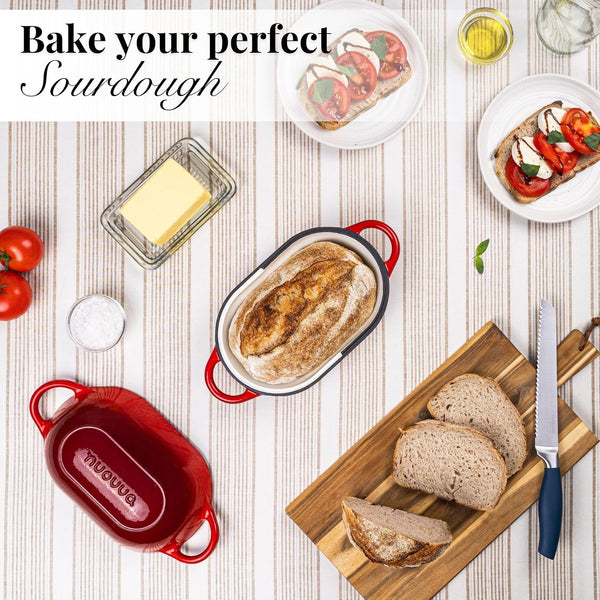 Dutch Oven for Sourdough Bread Baking – Enamelled Cast Iron Bread Loaf Pot – Oven Safe Non Stick Bread Pot – Rectangular, Red, 24Cm X 16Cm – by7