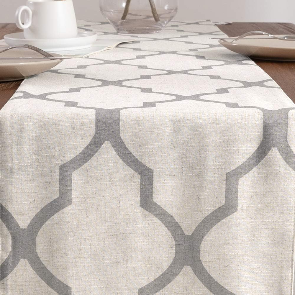 moroccan-tile-table-runner-linen-textured-for-kitchen-geometric-trellis-printed-table-cover-1-panel-55-l-soft-grey