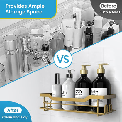 Shower Caddy Shelves Organizer Rack, Single Pack Shower Shelf, Caddies for Shampoo Soap Bathroom Waterproof Adhesive Holder, No Drilling Wall Mounted Self, Matte Gold5