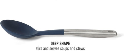 Calphalon Prime Kitchen Spoon, Kitchen Cooking Spoon, Silicone Spoon, Stainless Steel Spoon with Navy Silicone Head High-Heat Resistant for Nonstick Cookware, Ergonomic Handle for Stirring4