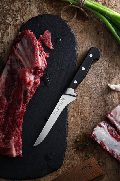 TV2 Series 1022940 Swedish 14C28N Steel Forged 6-Inch Boning Knife and Wood Sheath Set5