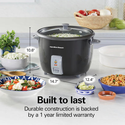 Rice Cooker & Food Steamer, 30 Cups Cooked, 15 Cups Uncooked | Includes Steam and Rinsing Basket , Measuring Cup & Spatula | Easy 1 Touch Controls | Black | 375538