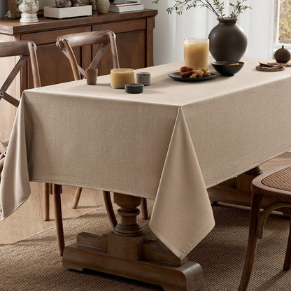 Linen Textured Rectangle Tablecloth 60 X 84 Inch Light Brown5